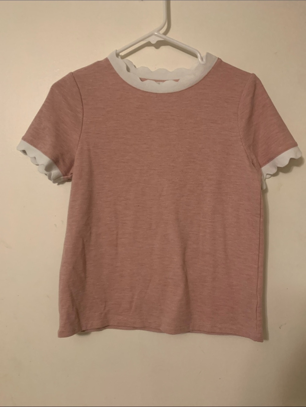 Design History Rose Pink Tee with White Scallop Trim